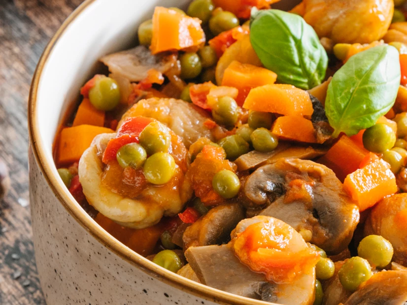 Estufado de castanhas e montes de legumes